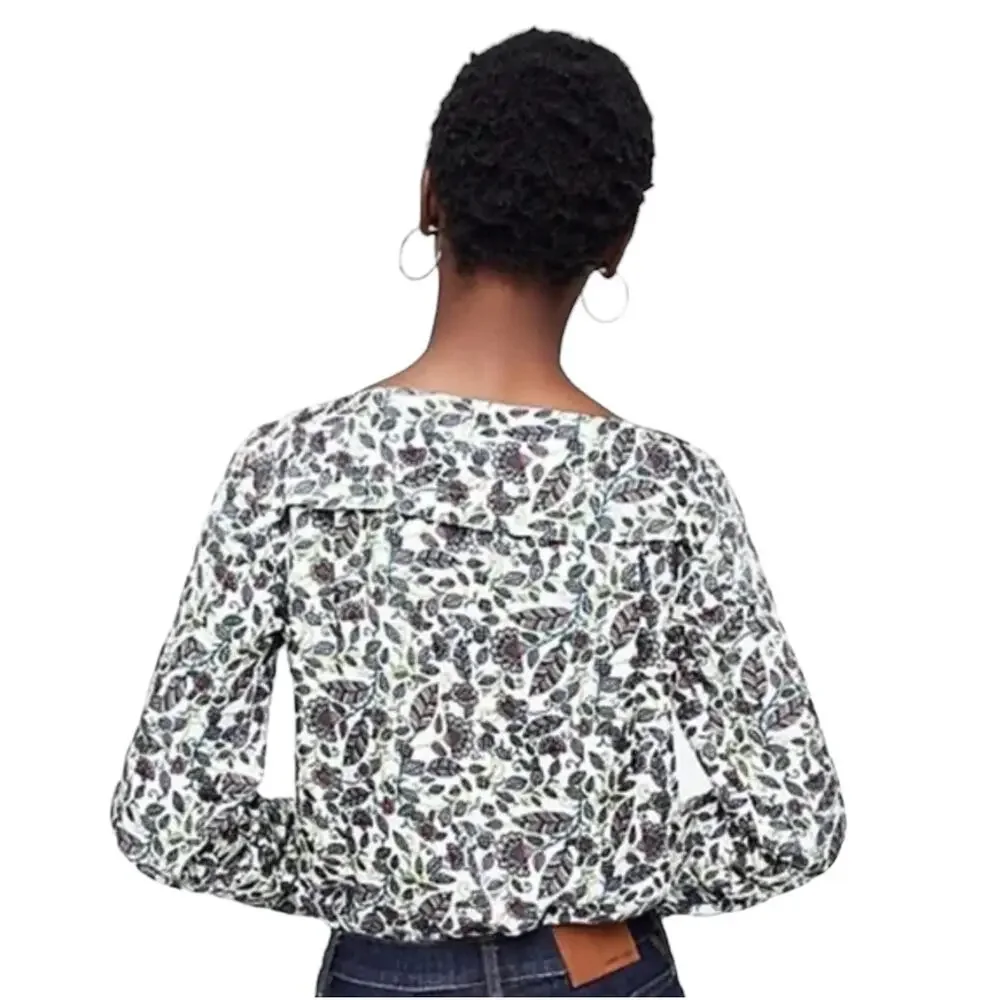 J. Crew Ivory Jungle Floral Drapey Boatneck Top